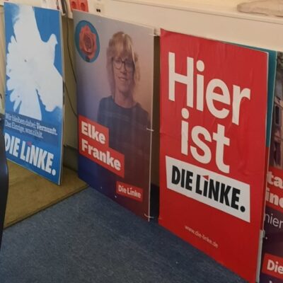 Neue Sichtwerbung an der Fensterfassade der Spremberg Linken seit 09.07.2026