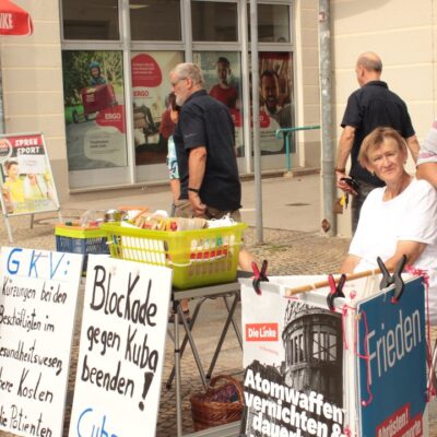 Infostand "Frieden auf der Welt", Die Linke Spremberg am Spremberger Marktplatz.